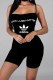 Black Fashion Casual Print Backless Letter Spaghetti Strap Rompers