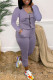 Light Purple Casual Print Bandage Patchwork O Neck Regular Jumpsuits