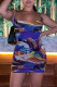 Blue Fashion Sexy Print Backless Spaghetti Strap Sleeveless Dress