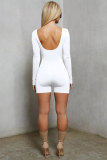 White Long Sleeve Solid Regular shorts Rompers