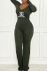 Green Fashion Sexy Print Letter V Neck Jumpsuits