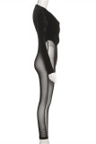 Red Fashion Sexy Solid Patchwork See-through V Neck Skinny Jumpsuits