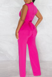 Red Casual Solid Bandage Patchwork Chains Half A Turtleneck Straight Jumpsuits