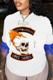 Coffee Casual Street Print Tassel Patchwork O Neck T-Shirts