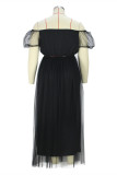 Black Fashion Sexy Solid Backless Off the Shoulder Plus Size Two Pieces