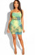 Green Sexy Fashion Spaghetti Strap Sleeveless Slip Slim Dress Mini backless Ombre perspective Print Fluore