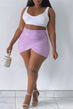 Purple Fashion Casual Solid Patchwork Regular High Waist Skirt