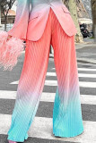Blue Fashion Gradual Change Print Patchwork Fold Straight Wide Leg Positioning Print Bottoms