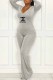 Grey Fashion Sexy Print Letter V Neck Jumpsuits