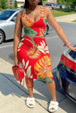 Red Fashion Sexy Print Basic U Neck Sleeveless Two Pieces