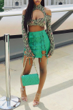Green Sexy Solid Draw String Skinny High Waist Pencil Solid Color Bottoms