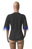 Coffee Casual Street Print Tassel Patchwork O Neck T-Shirts