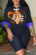 Black Sexy Street Print Tassel Patchwork Slit O Neck T-Shirts