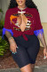 Burgundy Sexy Street Print Tassel Patchwork Slit O Neck T-Shirts