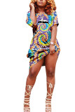 purple Fashion Casual adult Ma'am Red purple Cap Sleeve Short Sleeves O neck Swagger Knee-Length Print Dresses