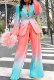 Blue Fashion Gradual Change Print Patchwork Fold Straight Wide Leg Positioning Print Bottoms