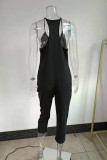 Black Fashion Casual Solid Asymmetrical Turtleneck Plus Size Jumpsuits