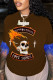Coffee Casual Street Print Tassel Patchwork O Neck T-Shirts