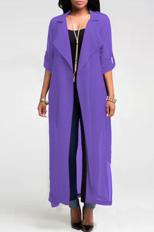 Purple Casual Solid Patchwork Turndown Collar Outerwear