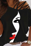 Colour Fashion Casual Print Basic Oblique Collar T-Shirts
