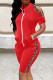 Red Fashion Casual Patchwork Hollowed Out Zipper Collar Two Pieces