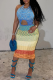 Blue Sexy Patchwork Hollowed Out Halter Pencil Skirt Dresses
