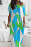 Colour Casual Print Patchwork O Neck Straight Dresses