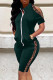 Ink Green Fashion Casual Patchwork Hollowed Out Zipper Collar Two Pieces