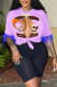 Purple Sexy Street Print Tassel Patchwork Slit O Neck T-Shirts