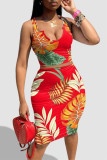 Red Fashion Sexy Print Basic U Neck Sleeveless Two Pieces