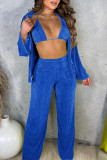 Blue Sexy Solid Patchwork Turndown Collar Long Sleeve Three Pieces