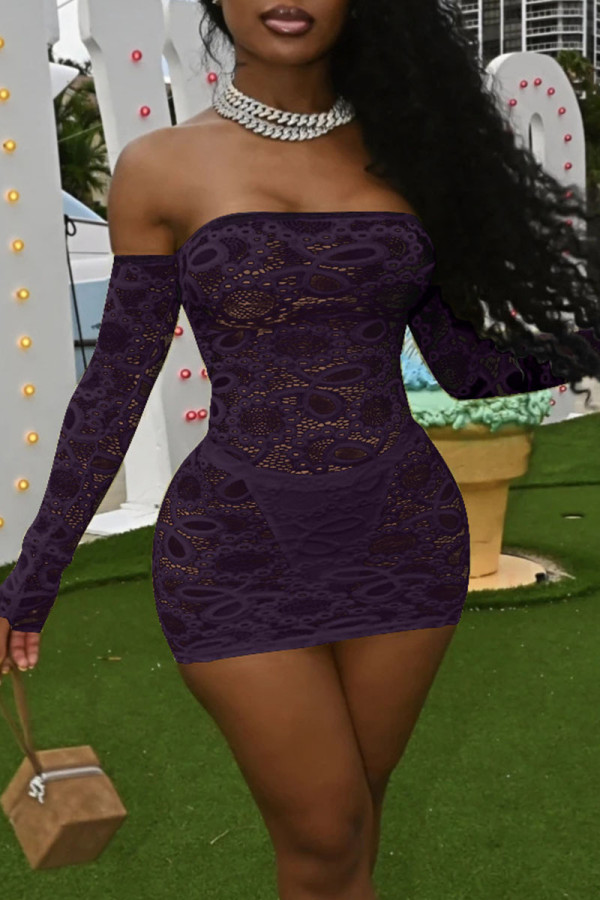 Purple Sexy Solid Patchwork Strapless Dresses