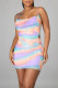 Pink Fashion Sexy Print Backless Spaghetti Strap Sleeveless Dress