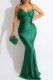 Green Fashion Sexy Solid Bandage Backless Spaghetti Strap Long Dress
