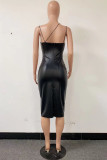 Red Sexy Solid Patchwork Spaghetti Strap Sheath Dresses