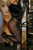 Red Fashion Sexy Solid Patchwork See-through V Neck Skinny Jumpsuits