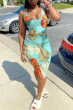 Red Fashion Sexy Print Basic U Neck Sleeveless Two Pieces