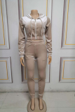 Pink Sportswear Solid Patchwork Hooded Collar Long Sleeve Two Pieces
