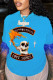 Blue Casual Street Print Tassel Patchwork O Neck T-Shirts