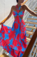 Blue Casual Print Patchwork Halter Cake Skirt Dresses
