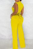 Red Casual Solid Bandage Patchwork Chains Half A Turtleneck Straight Jumpsuits