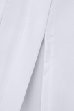 White Sexy Solid Patchwork Buckle Slit Turndown Collar Tops