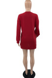 Red Casual Print Patchwork O Neck Straight Dresses