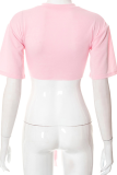 Pink Casual Solid Bandage V Neck T-Shirts