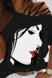 Colour Fashion Casual Print Basic Oblique Collar T-Shirts