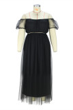 Black Fashion Sexy Solid Backless Off the Shoulder Plus Size Two Pieces