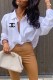 White Fashion Sexy Print Letter Turndown Collar Tops