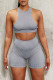 Silver Sexy Sportswear Solid Patchwork O Neck Sleeveless Two Pieces