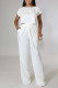 White Casual Solid Patchwork O Neck Short Sleeve Two Pieces