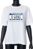White Casual Print Patchwork O Neck T-Shirts